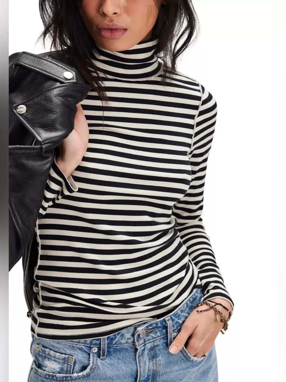 Free People Stripe Turtleneck Small